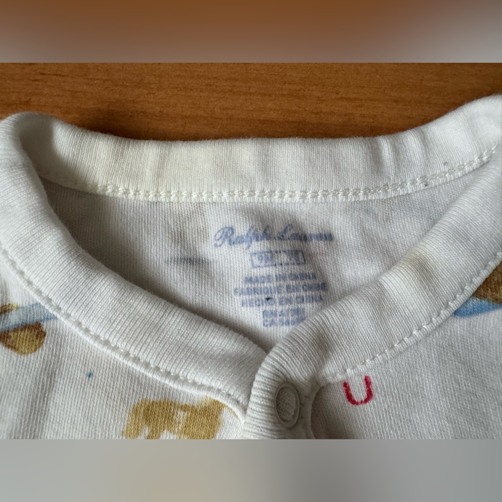 Ralph Lauren Baby Boy All Cotton Shorttall Romper w Polo Bear Alphabet Print 9 M - Picture 8 of 11